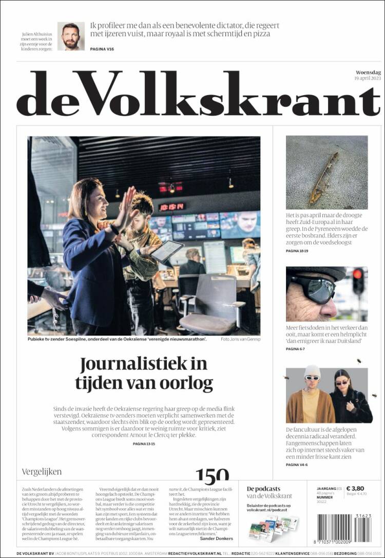 Portada de De Volkskrant (Pa&iacute;ses Bajos)