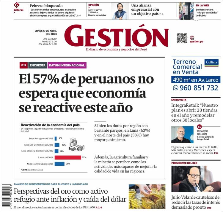 Portada de Diario Gestión (Per&uacute;)
