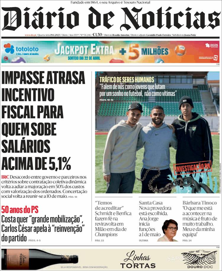 Portada de Diário de Noticias (Portugal)