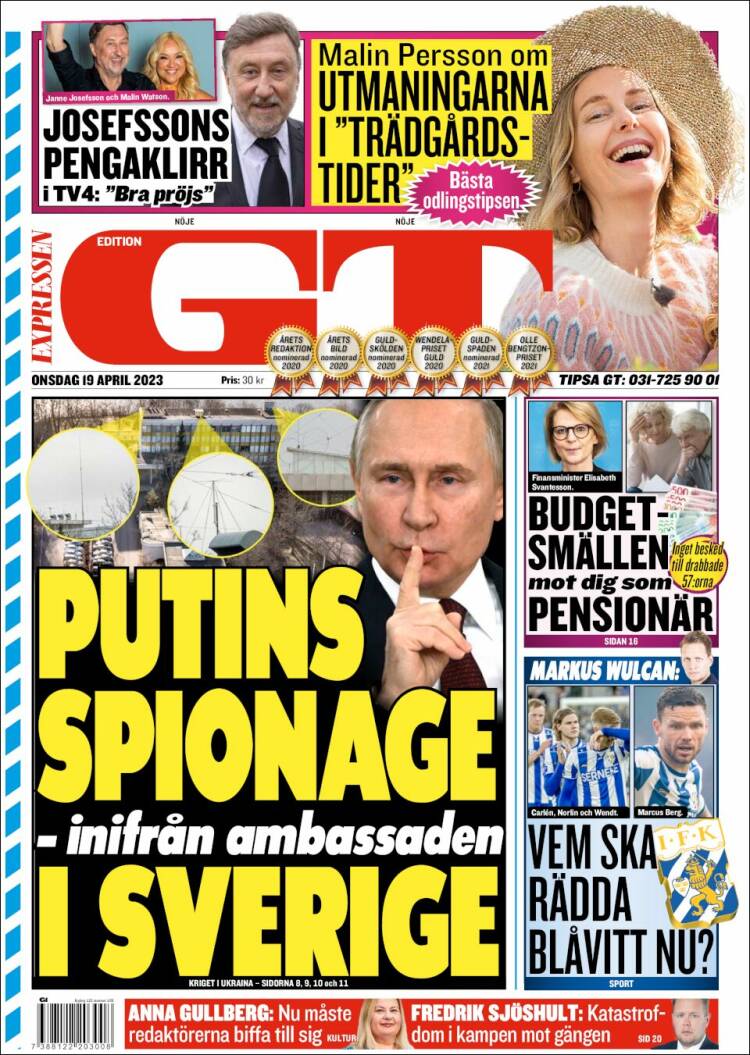 Portada de Göteborgstidningen (Suecia)