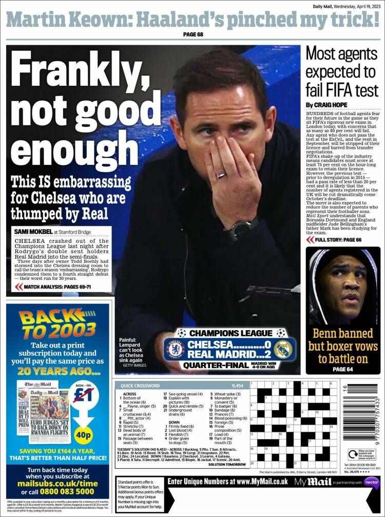 Portada de Daily Mail Sport (Reino Unido)