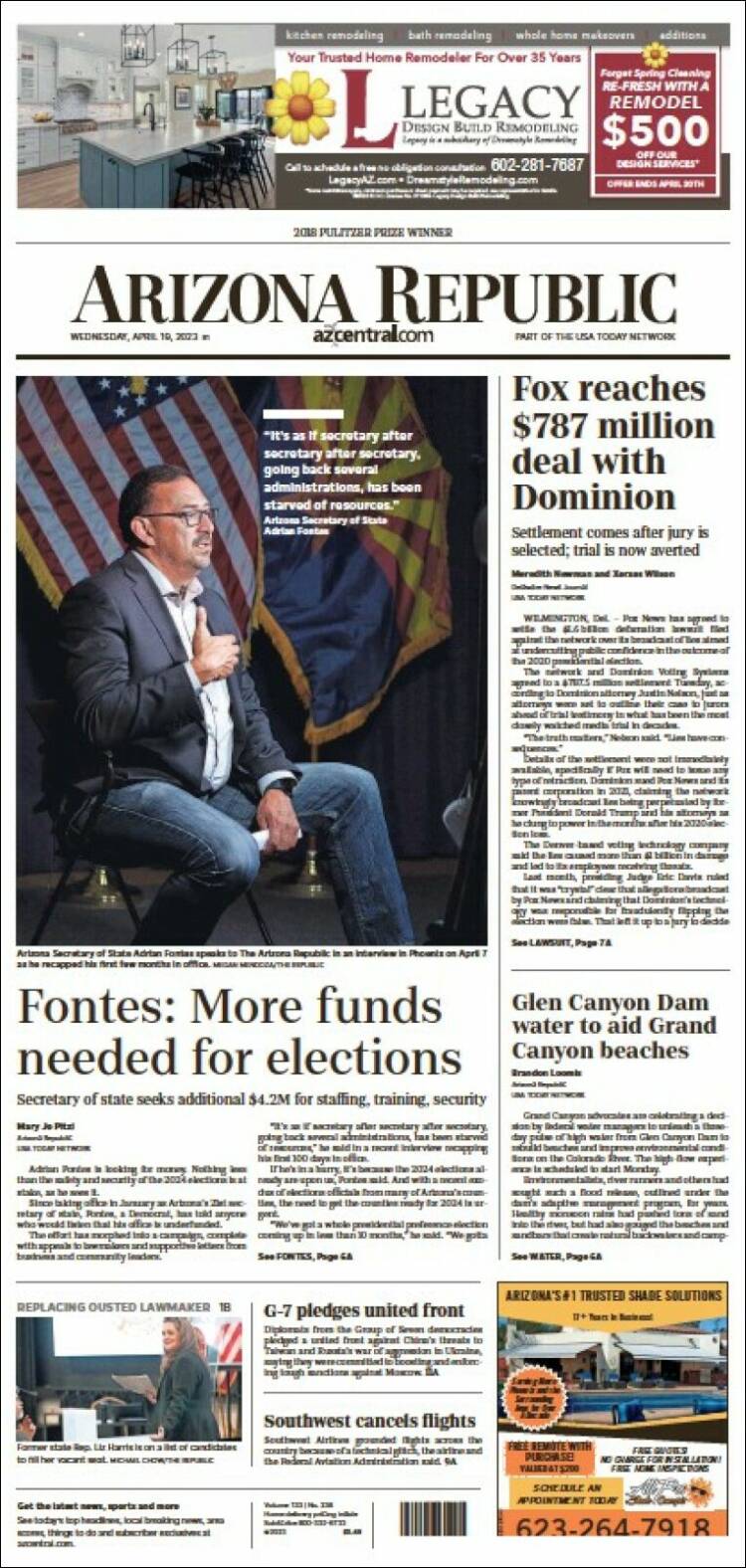 Portada de Arizona Republic News (États-Unis)