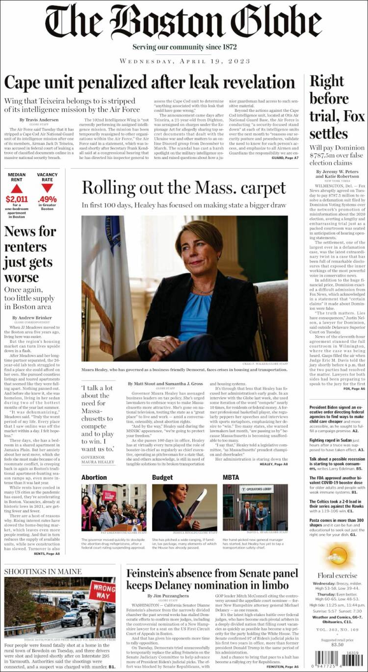 Portada de Boston Globe (États-Unis)