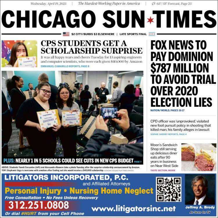 Portada de Chicago Sun-Times (États-Unis)