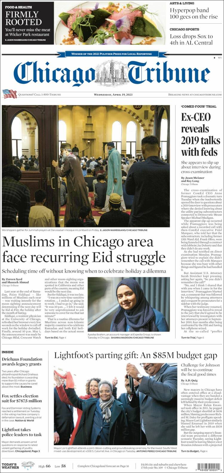 Portada de Chicago Tribune (États-Unis)