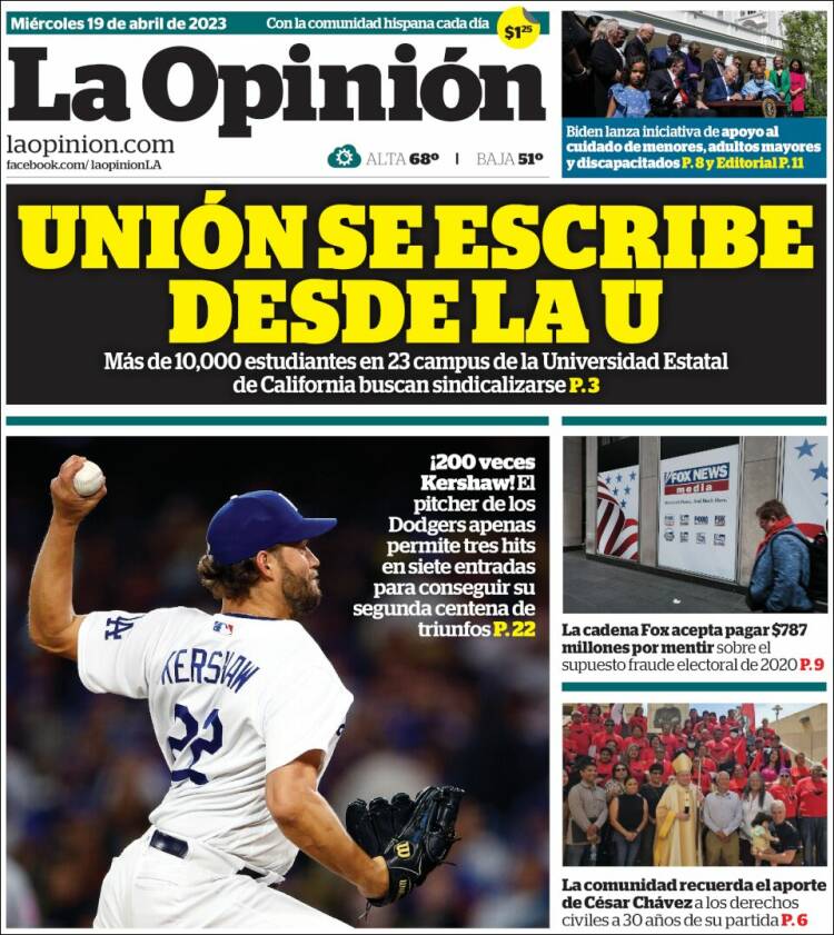 Portada de La Opinión (États-Unis)