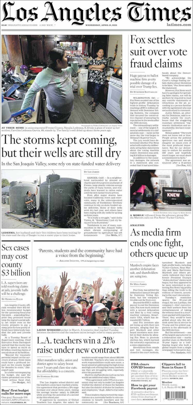 Portada de Los Angeles Times (États-Unis)