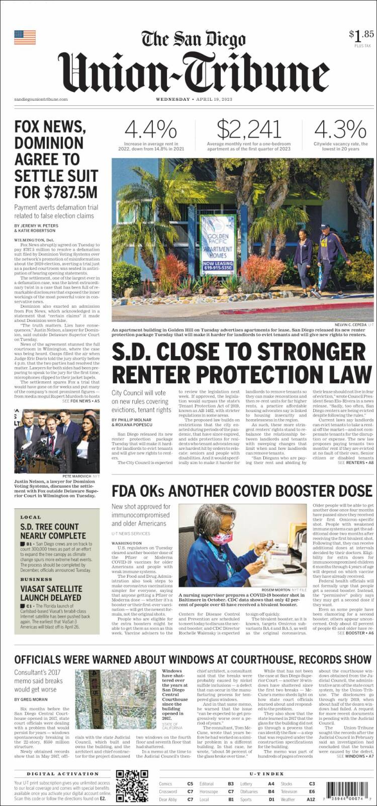 Portada de The San Diego Union-Tribune (États-Unis)