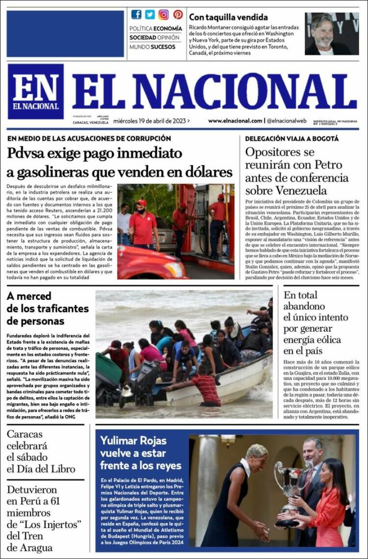 Portada de El Nacional (Venezuela)