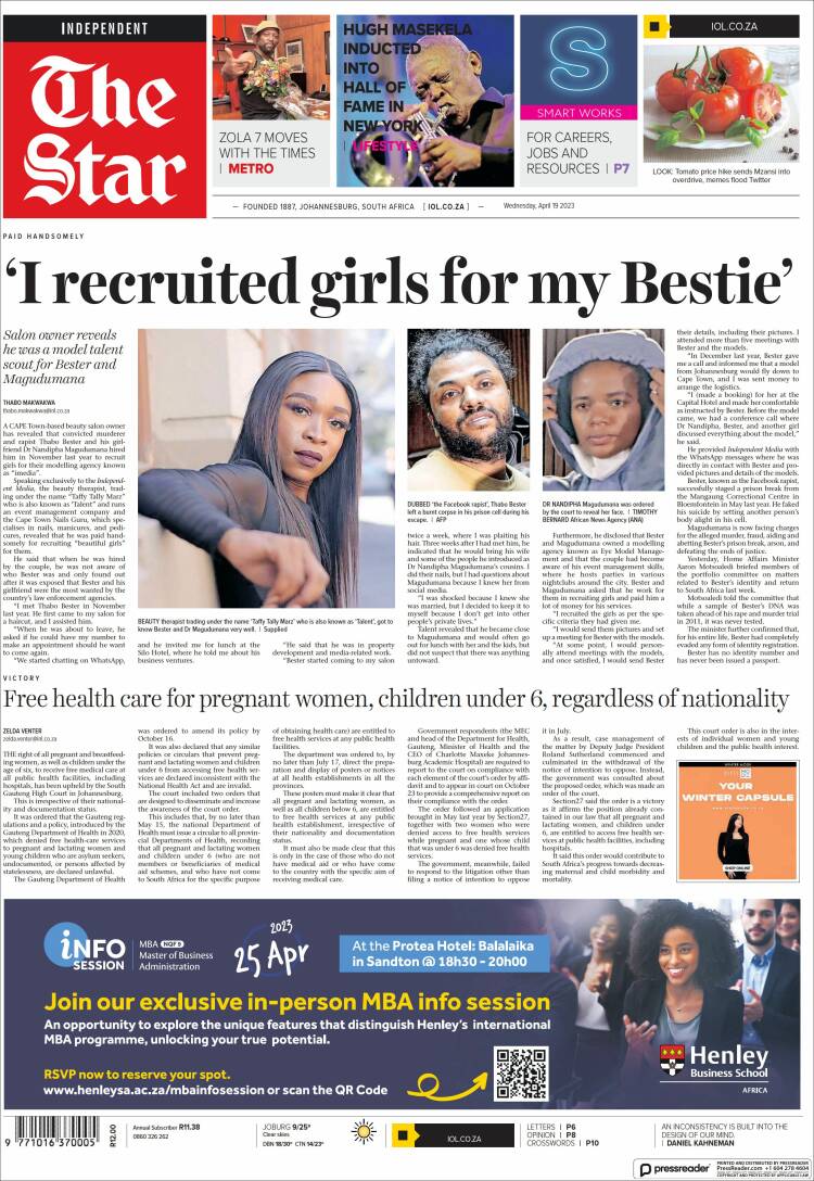 Portada de The Star (Sud&aacute;frica)
