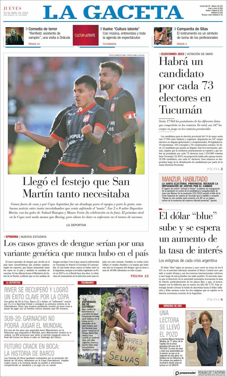 Portada de La Gaceta (Argentina)