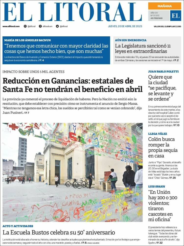 Portada de Diario El Litoral (Argentina)