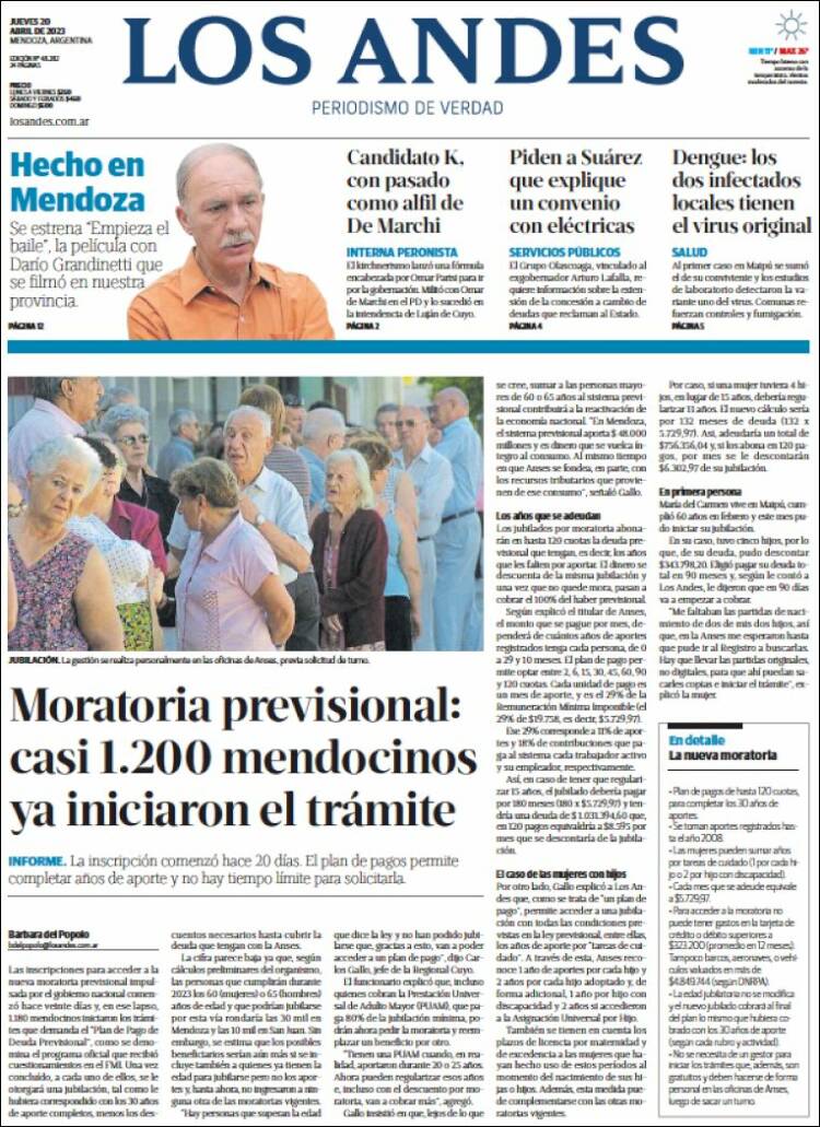 Portada de Los Andes - Mendoza (Argentina)