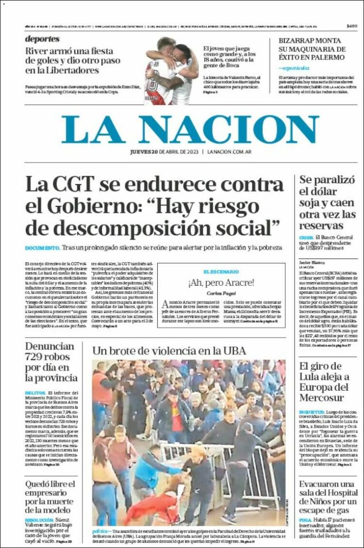 Portada de La Nación (Argentina)