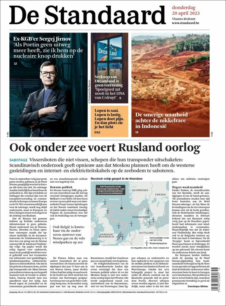 Portada de De Standaard (B&eacute;lgica)