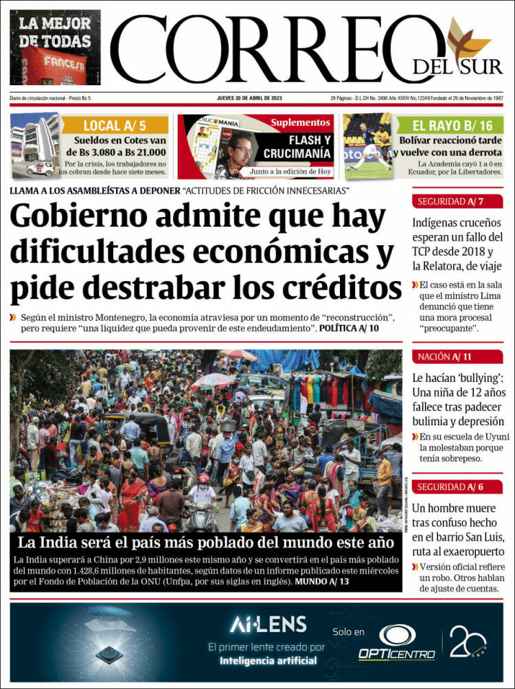 Portada de Correo Sur (Bolivia)