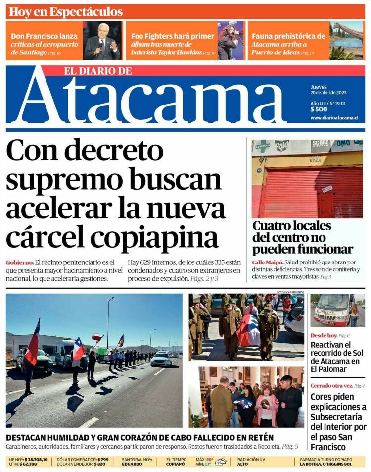 Portada de Diario de Atacama (Chile)