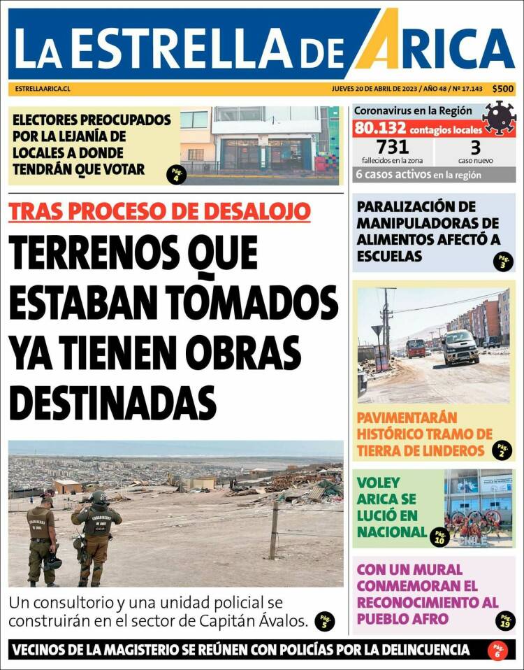 Portada de La Estrella de Arica (Chile)