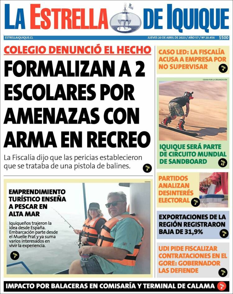 Portada de La Estrella de Iquique (Chile)