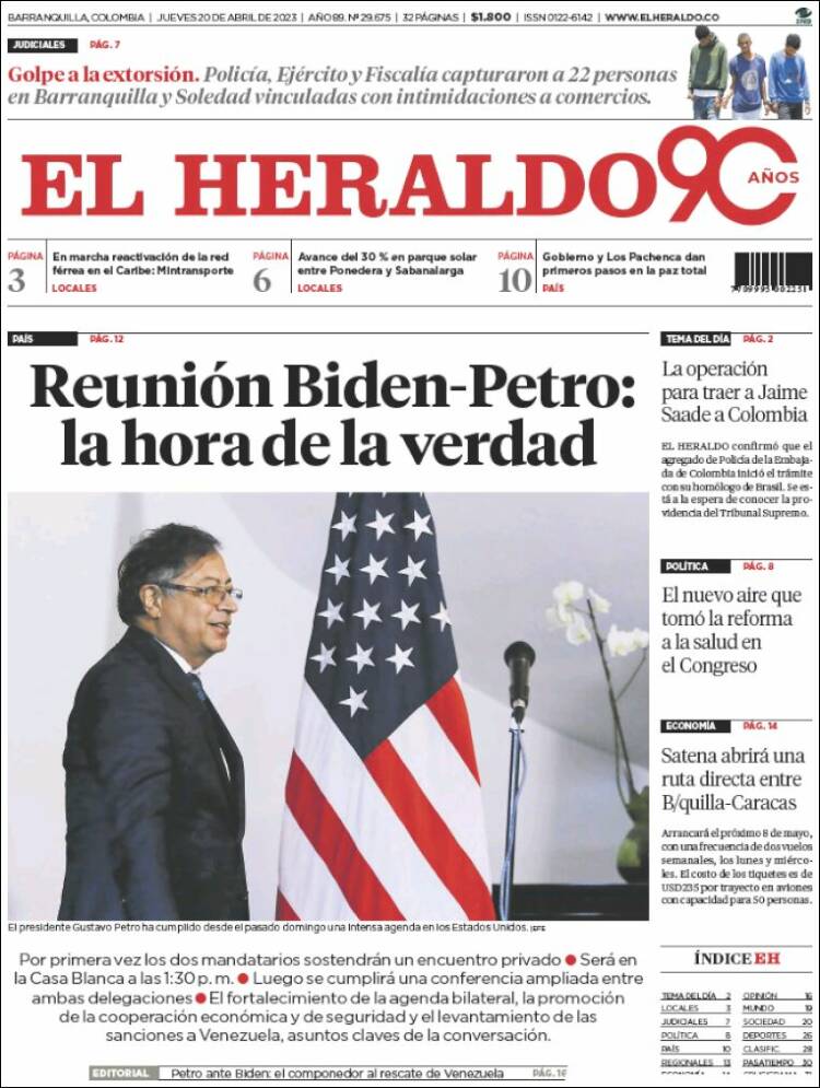 Portada de El Heraldo (Colombia)
