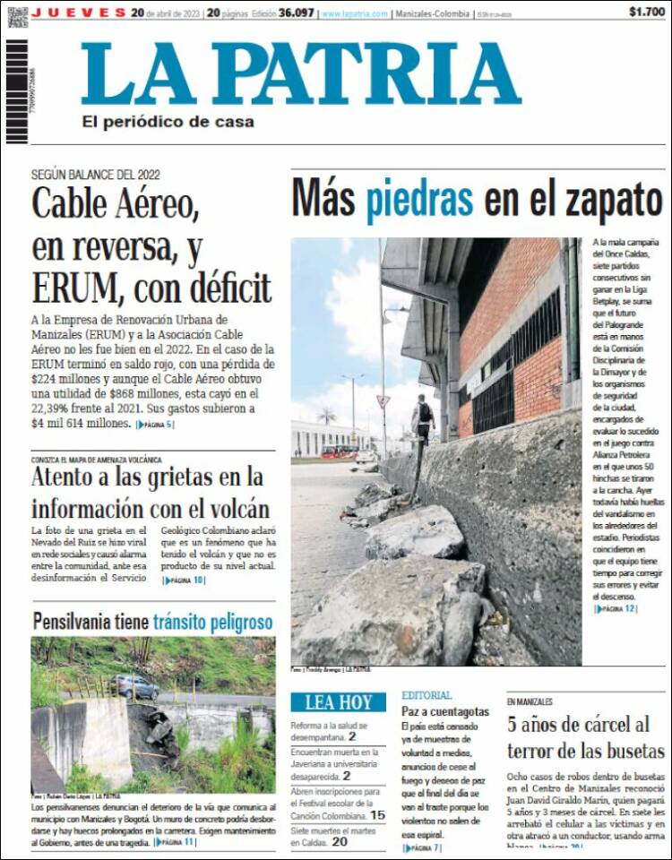 Portada de La Patria (Colombia)