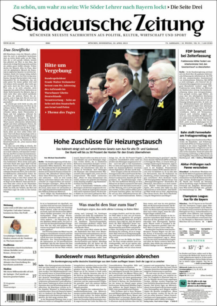 Portada de Sueddeutsche (Alemania)