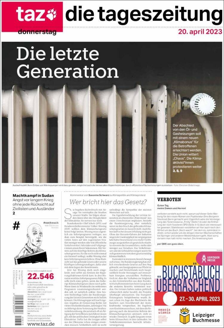 Portada de Die Tageszeitung (Alemania)