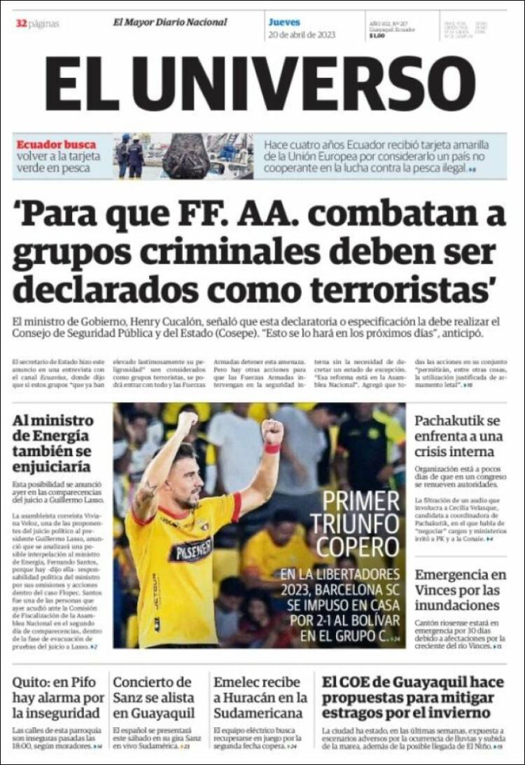 Portada de El Universo - Ecuador (Ecuador)