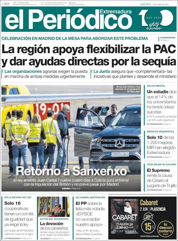 Portada de El Periódico de Extremadura (España)