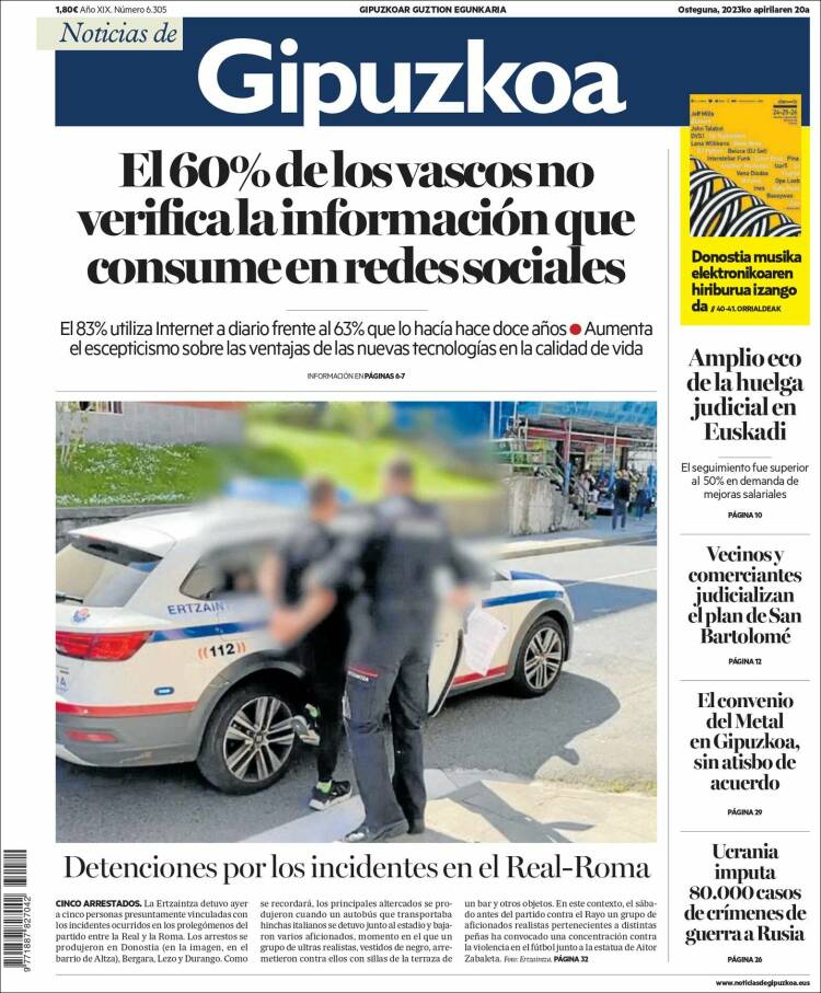 Portada de Noticias de Gipuzkoa (España)