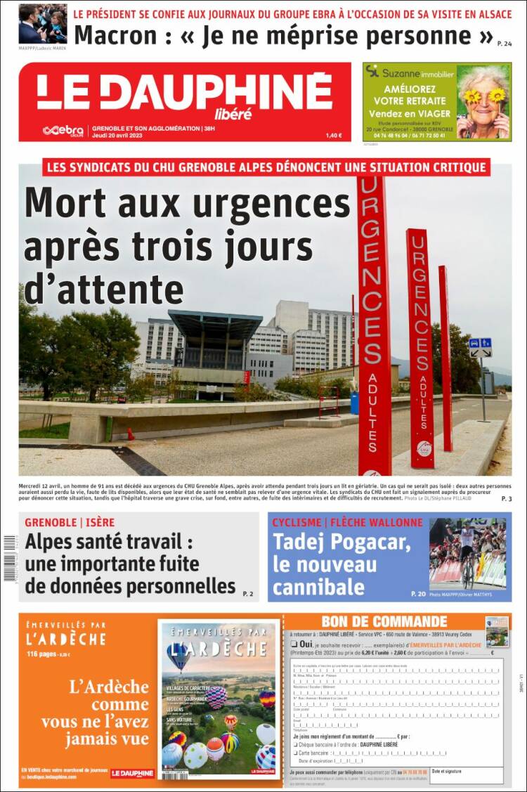 Portada de Le Dauphiné Libéré (Francia)
