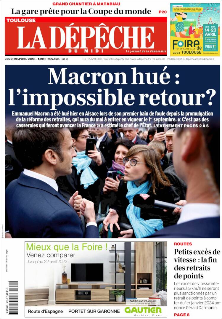 Portada de La Dépêche du Midi (Francia)