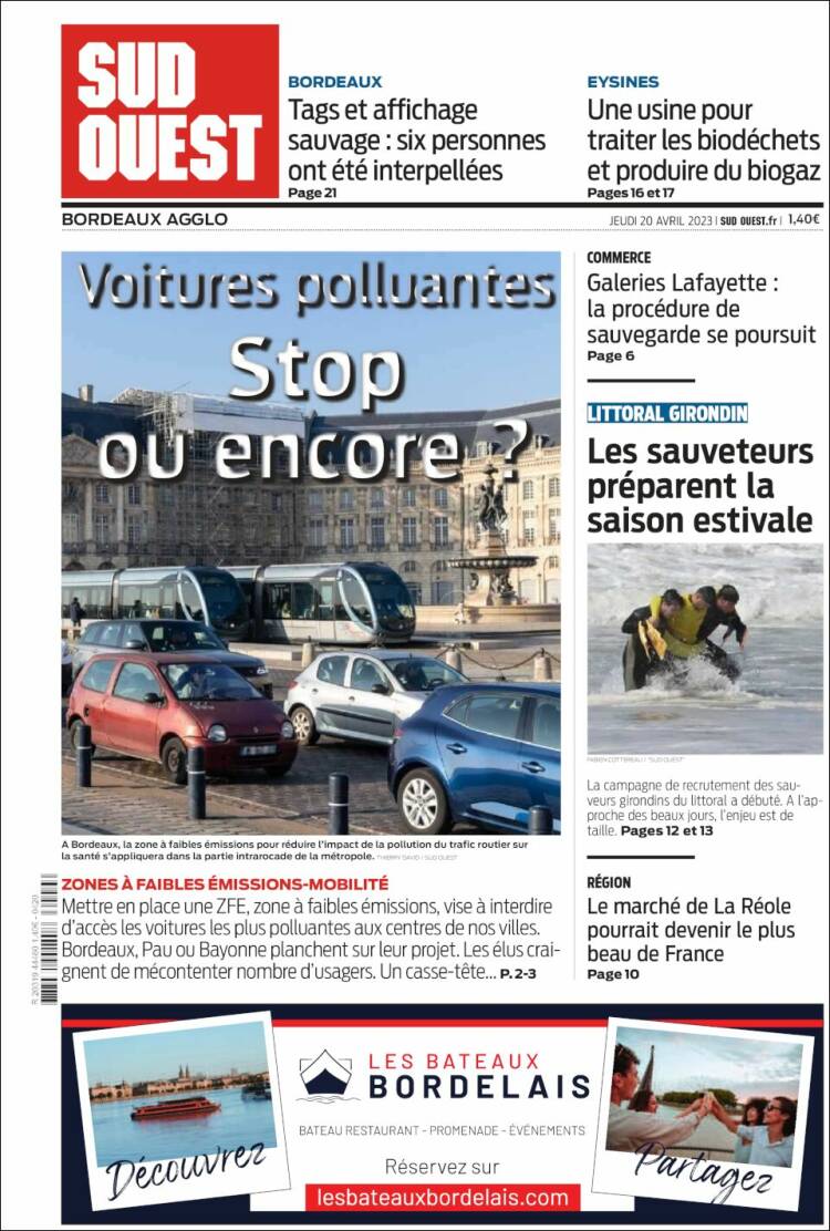 Portada de Sud Ouest (Francia)