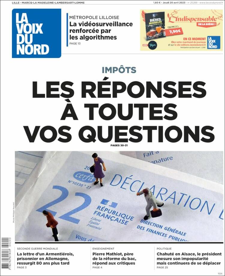 Portada de La Voix du Nord (Francia)