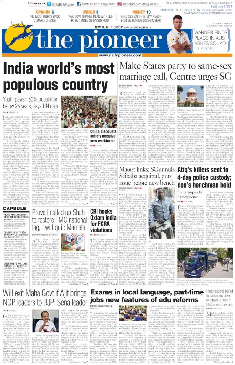 Portada de The Pioneer (India)