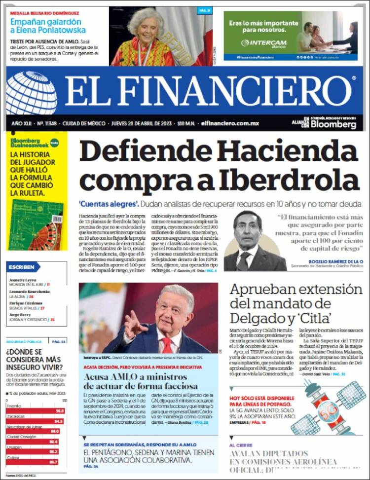 Portada de El Financiero (México)