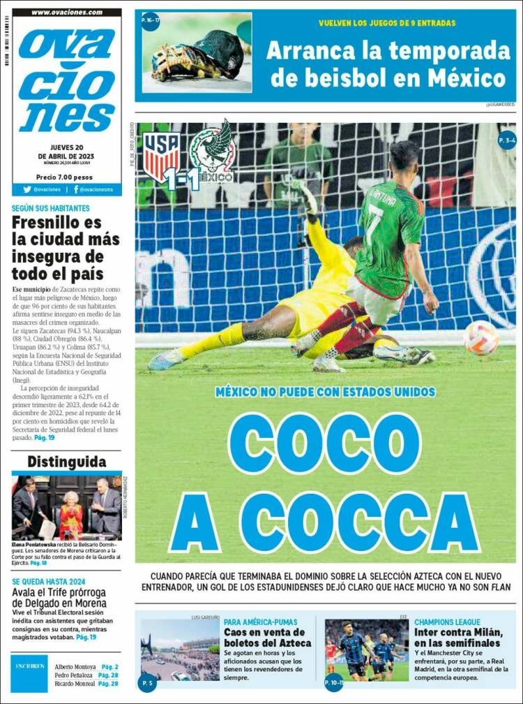 Portada de Ovaciones (México)
