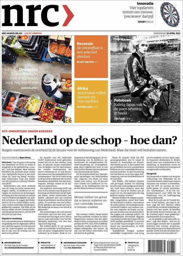 Portada de NRC Handelsblad (Pa&iacute;ses Bajos)