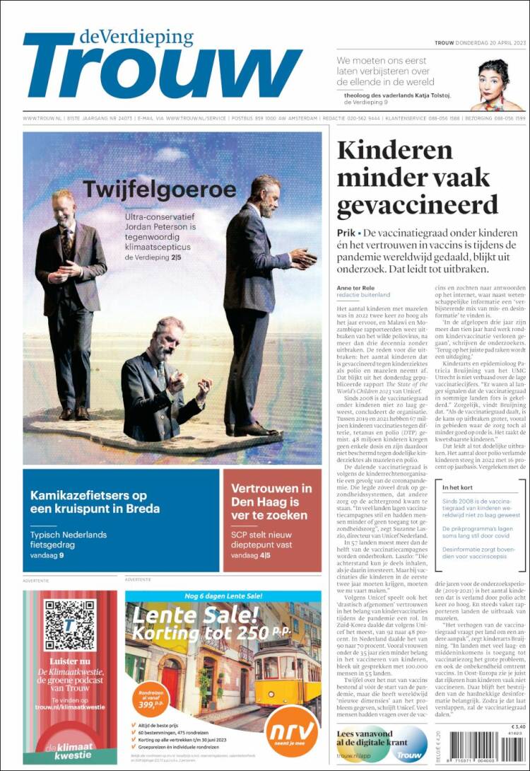 Portada de Trouw (Pa&iacute;ses Bajos)