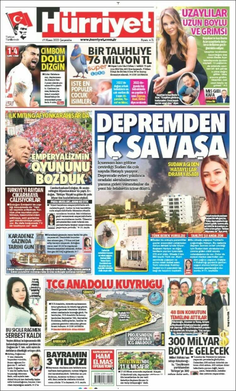 Portada de Hürriyet (Turqu&iacute;a)