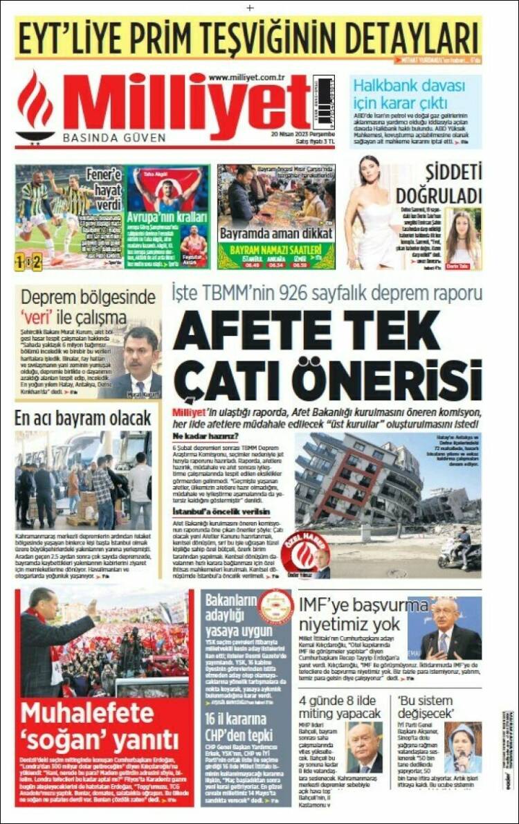 Portada de Milliyet (Turqu&iacute;a)