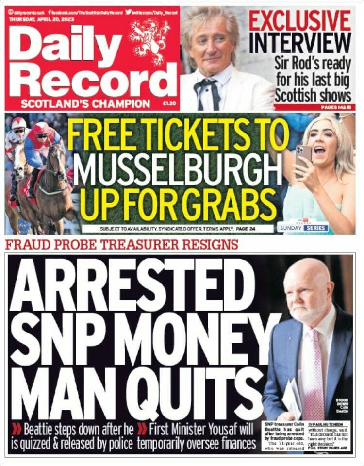 Portada de Daily Record (Royaume-Uni)