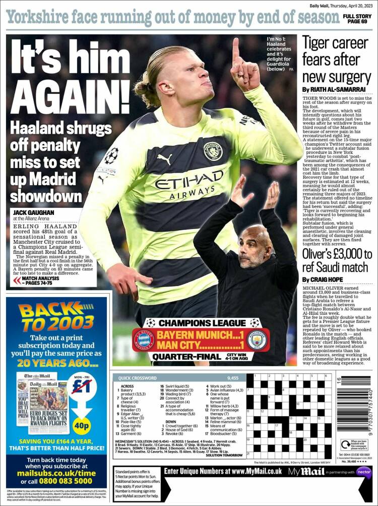 Portada de Daily Mail Sport (Royaume-Uni)