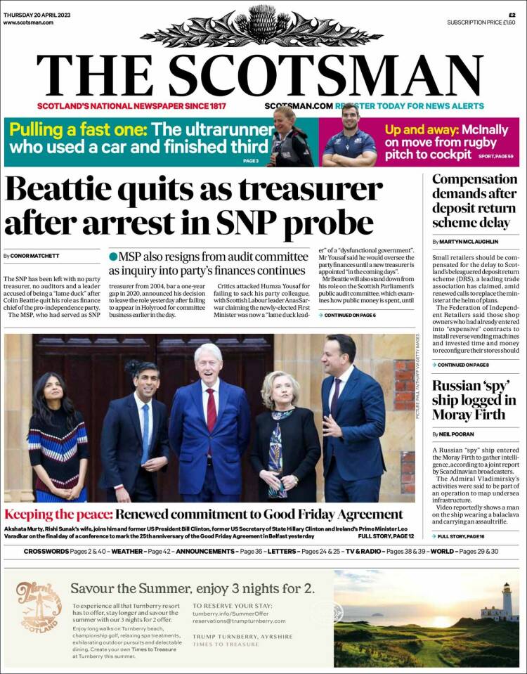 Portada de The Scotsman (Royaume-Uni)