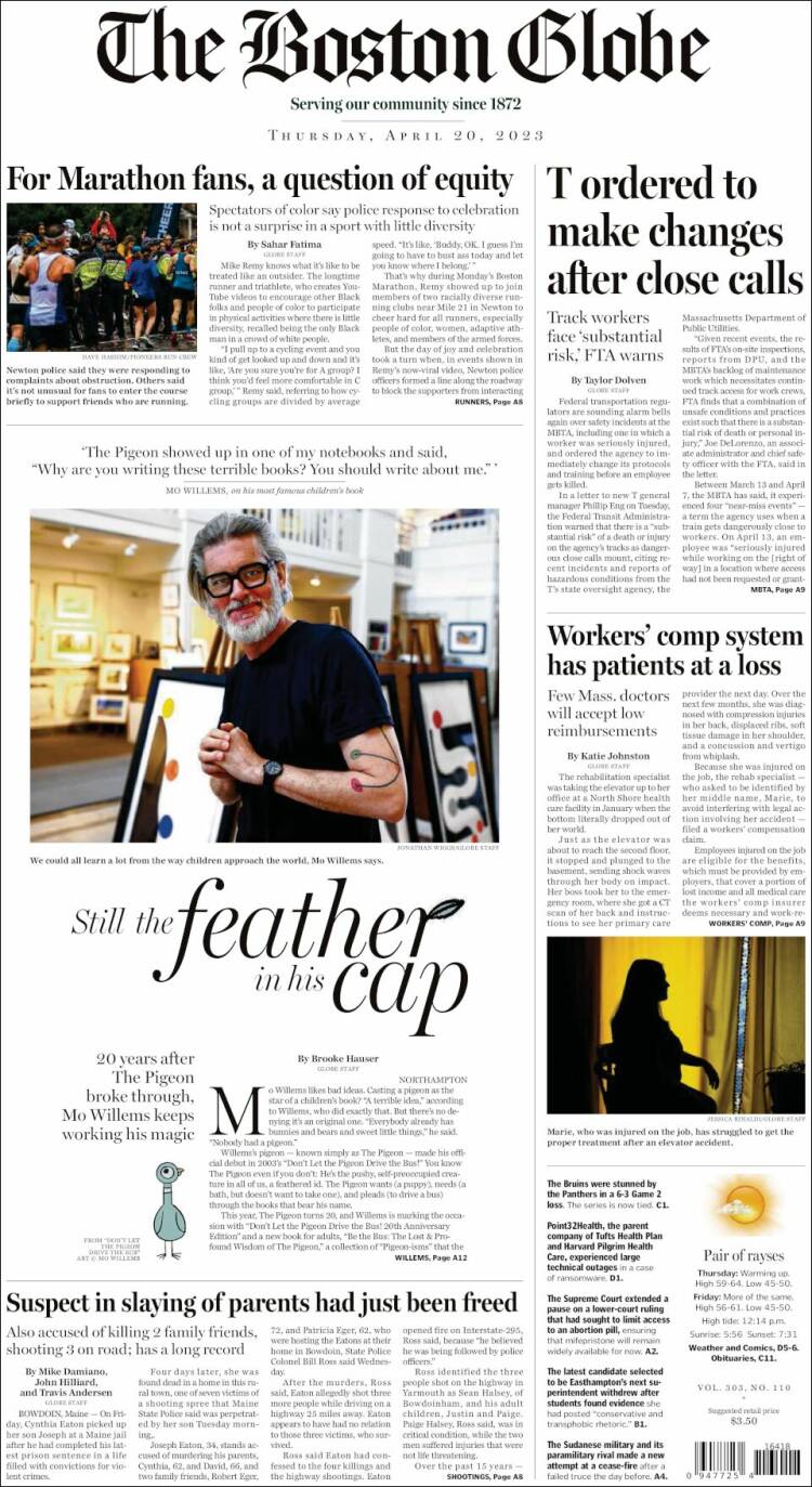 Portada de Boston Globe (USA)