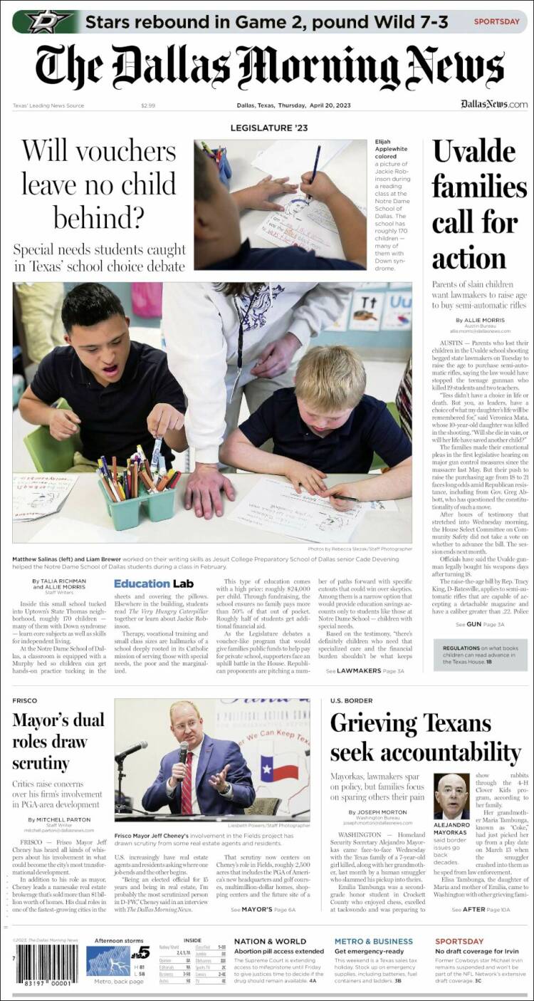 Portada de Dallas Morning News (USA)