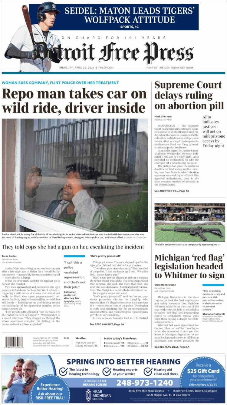 Portada de Detroit Free Press (USA)