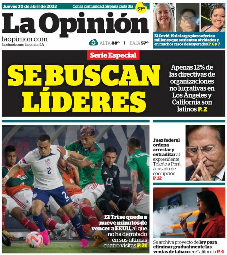 Portada de La Opinión (USA)