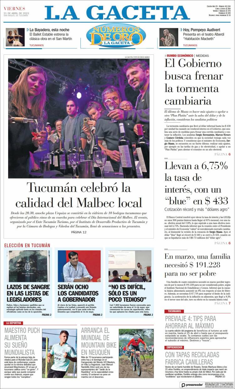 Portada de La Gaceta (Argentina)