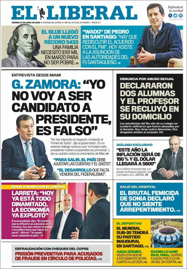 Portada de Diario El Liberal (Argentina)